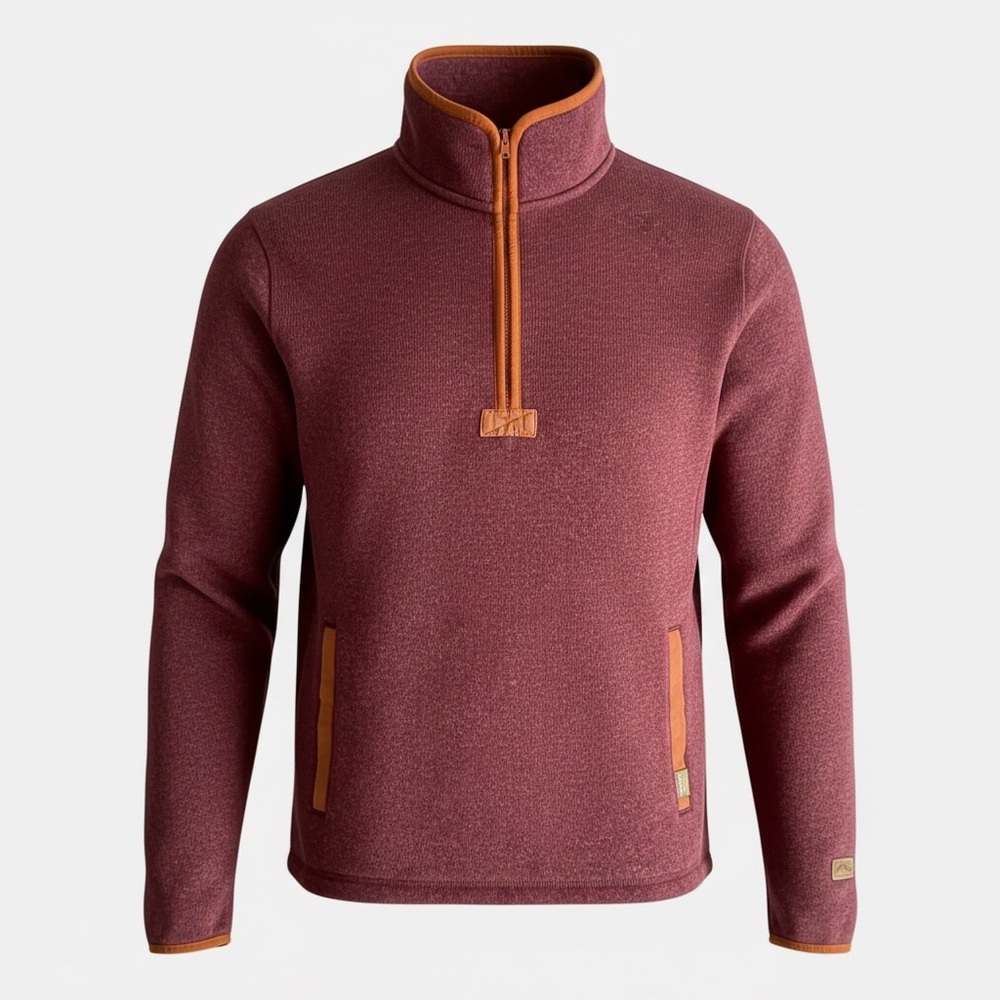 LL Bean Sweater Fleece 1/2 Zip Pullover Mens Medium Burgundy Maroon Sweatshirt